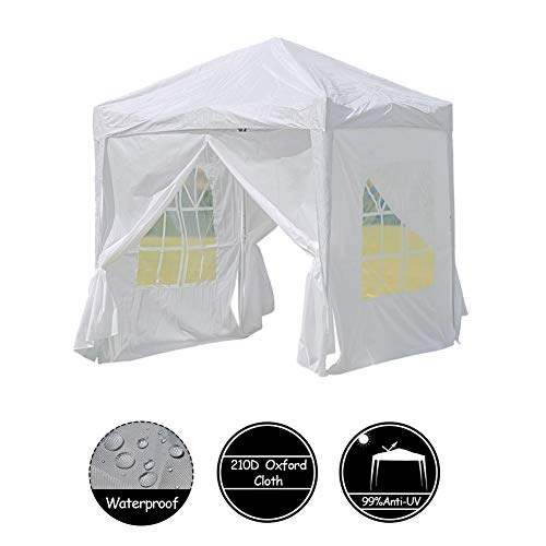 TUKAILAi, TUKAILAI Portable 3x3m Heavy Duty Pop Up Gazebo Garden Gazebo Awning Canopy Shelter with 4 Side Panels & Carry Bag Steel Frame Waterproof for Outdoor Wedding Party Event Four Seasons White
