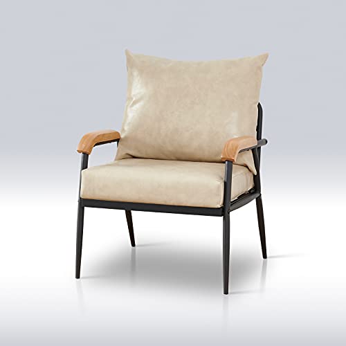TUKAILAi, TUKAILAI Single Faux Leather Sofa Lounge Soft Armchair with Metal Support Living Room Furniture Cream Color