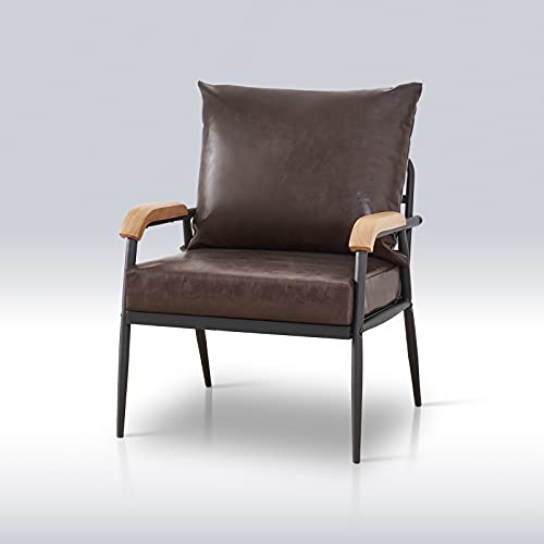 TUKAILAi, TUKAILAI Single Faux Leather Sofa Lounge Soft Armchair with Metal Support Living Room Furniture Dark Brown