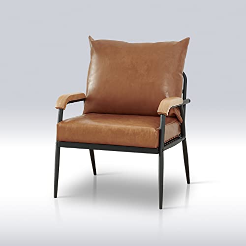 TUKAILAi, TUKAILAI Single Faux Leather Sofa Lounge Soft Armchair with Metal Support Living Room Furniture Light Brown