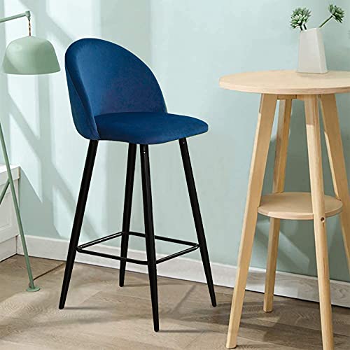 TUKAILAi, TUKAILAI VELVET Bar Stools Set of 2 with Backrest and Metal Footrest and Base for Breakfast Bar High Kitchen and Home Blue