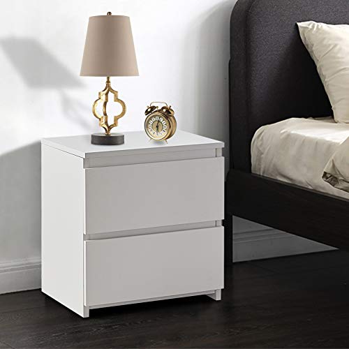 TUKAILAi, TUKAILAI White Bedside Table Cabinet Chest of 2 Drawers Wooden Night Stand Storage Units for Bedroom Living Room