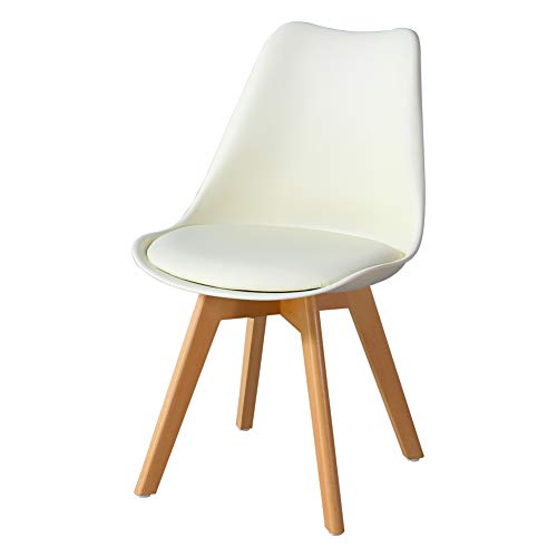 TUKAILAi, TUKAILAi 1PCS Cream Modern Style Dining Chairs with Solid Wood Beech Legs and Padded Seat Lounge Chairs Kitchen Chairs