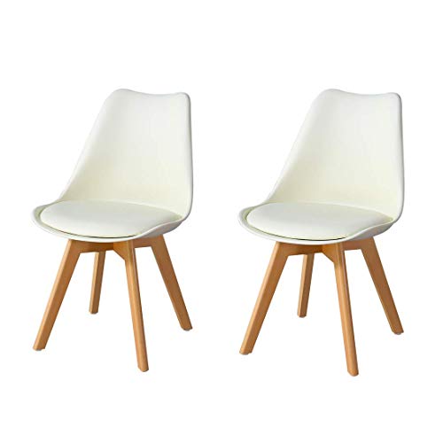 TUKAILAi, TUKAILAi 2 PCS Cream Retro Style Dining Chairs with Solid Wood Legs and Padded Seat Lounge Chairs Kitchen Chairs Living Room Chairs
