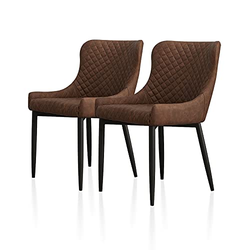 TUKAILAi, TUKAILAi 2PCS Dining Chairs Brown Faux Leather Upholstery Leisure Kitchen Chairs Armchair Tub Chairs with Padded Seat and Metal Legs