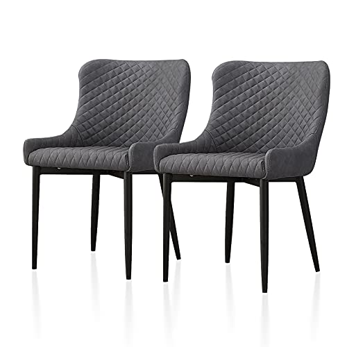 TUKAILAi, TUKAILAi 2PCS Dining Chairs Grey Faux Leather Upholstery Leisure Kitchen Chairs Armchair Tub Chairs with Padded Seat and Metal Legs