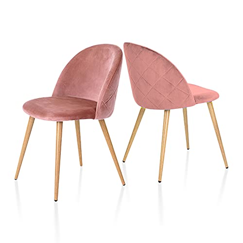TUKAILAi, TUKAILAi 2PCS Pink Velvet Dining Chair Upholstered Seat Lounge Chair Soft Velvet Seat and Back with Metal Legs Dining Living Bedroom Home