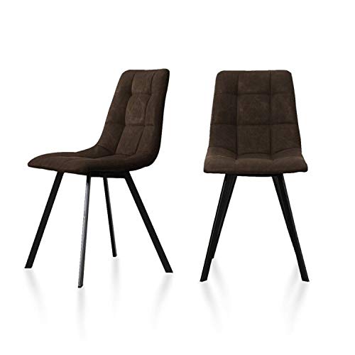 TUKAILAi, TUKAILAi 2PCS Retro Brown Fabric Dining Chairs Set Padded Seat Set of 2 Chairs with Upholstered Back and Cushion Guest Area Chairs