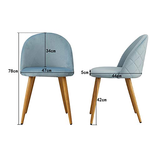 TUKAILAi, TUKAILAi 2PCS Velvet Dining Chair Upholstered Chair Soft Padded Seat with Metal Legs Dining Living Room Lounge Home Light Blue