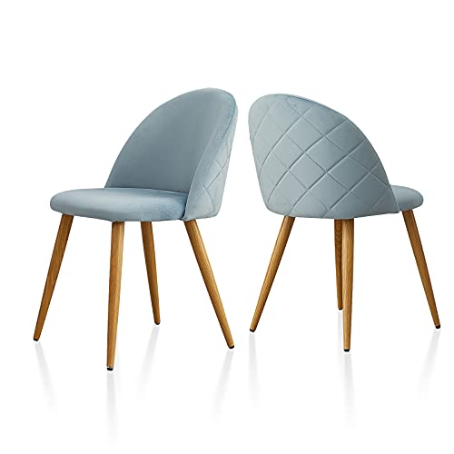 TUKAILAi, TUKAILAi 2PCS Velvet Dining Chair Upholstered Chair Soft Padded Seat with Metal Legs Dining Living Room Lounge Home Light Blue
