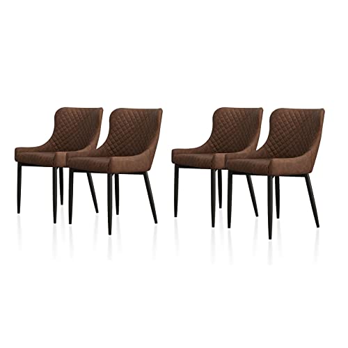 TUKAILAi, TUKAILAi 4PCS Dining Chairs Brown Faux Leather Upholstery Leisure Kitchen Chairs Armchair Tub Chairs with Padded Seat and Metal Legs