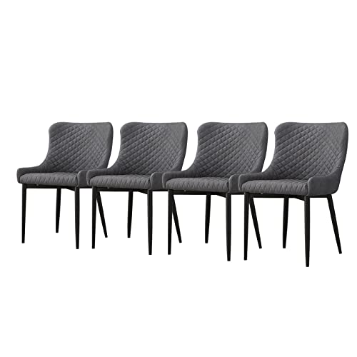 TUKAILAi, TUKAILAi 4PCS Dining Chairs Grey Faux Leather Upholstery Leisure Kitchen Chairs Armchair Tub Chairs with Padded Seat and Metal Legs