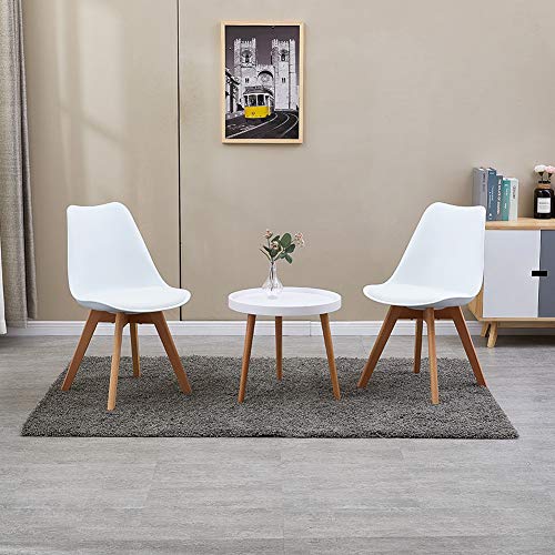 TUKAILAi, TUKAILAi Modern Round Coffee Table Side Lamp End Table with Wood Legs Dia 50x45cm White Small Table for Living Room Bedroom