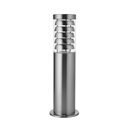 National Lighting, Tango IP44 Rated Brushed Stainless Steel Bollard Light Fixture for Outdoors - E27 Pedestal Post Light - LED Compatible Garden Post