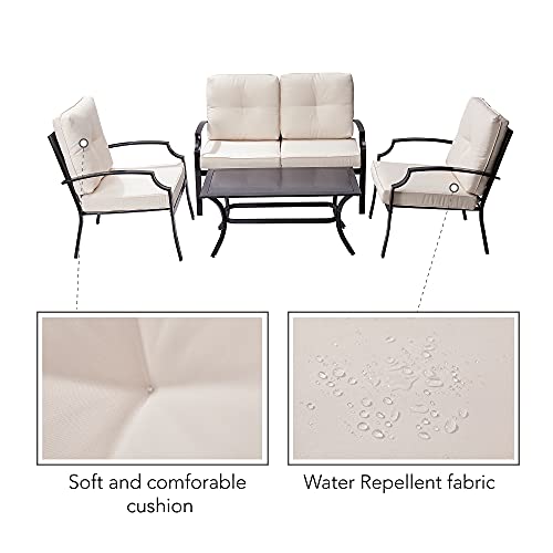 Teamson Home, Teamson Home 4 Piece Outdoor Garden Furniture, Patio Conversational Table & 3 Chairs Sofa Set with Cushions, Weather-Resistant, Metal