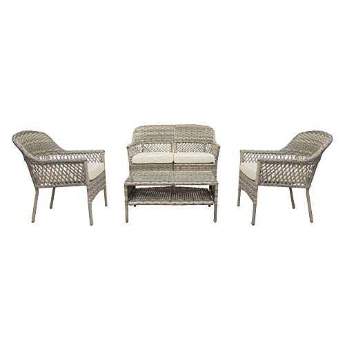 Teamson Home, Teamson Home 4 Seater Outdoor Garden Furniture, Rattan Wicker Stackable Table, Loveseat & Chairs Patio Conversational Set
