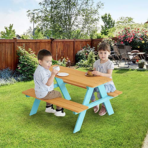 Teamson Kids, Teamson Kids Garden Outdoor Picnic Table & Chair Set Wood / Petrol TK-KF0002