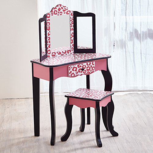 Teamson Kids, Teamson Kids Vanity Set Wooden Dressing Table With Mirror & Stool Pink TD-11670A
