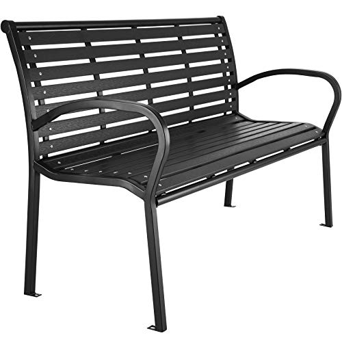TecTake, TecTake 403213 Garden Bench, Painted Steel Furniture, Park Terrace Outdoor, Black, 126x62x81.5 cm