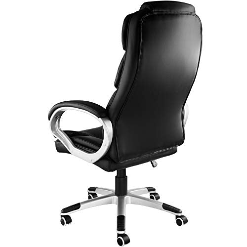 TecTake, TecTake 403238 Ergonomic Office Chair, Leather Effect, Padded Armrests, Tilt Mechanism, 360 Degree Swivel, Black