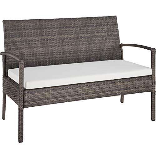 TecTake, TecTake 403398 Poly Rattan Garden Furniture, Wicker Set with Glass Table,Terrace Lounge Outdoor, incl. Cushions, Grey