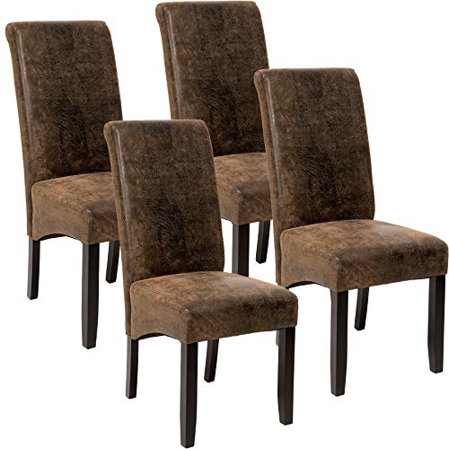 TecTake, TecTake 4x Luxury Dining Chairs, Imitation Leather Chair with High Back, 106 cm high (Antique Brown | No. 403500)