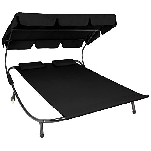 TecTake, TecTake 800089 Double Outdoor Garden Bed Sun Lounger Patio Furniture + Roof Pillows (Black | No. 401495)