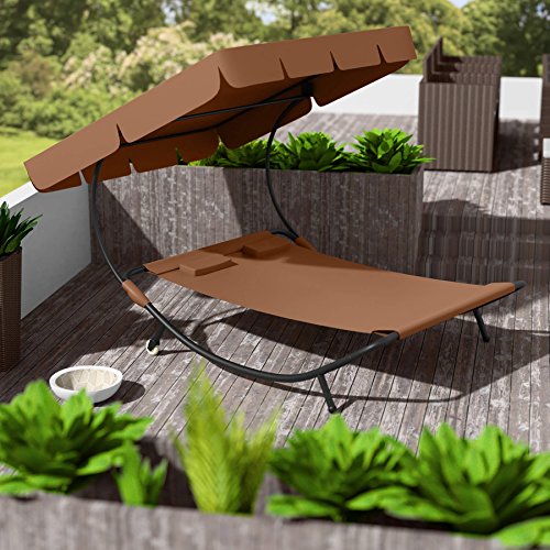 TecTake, TecTake 800089 Double Outdoor Garden Bed Sun Lounger Patio Furniture + Roof Pillows (Brown | No. 401222)