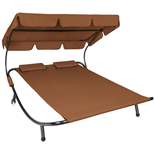 TecTake, TecTake 800089 Double Outdoor Garden Bed Sun Lounger Patio Furniture + Roof Pillows (Brown | No. 401222)