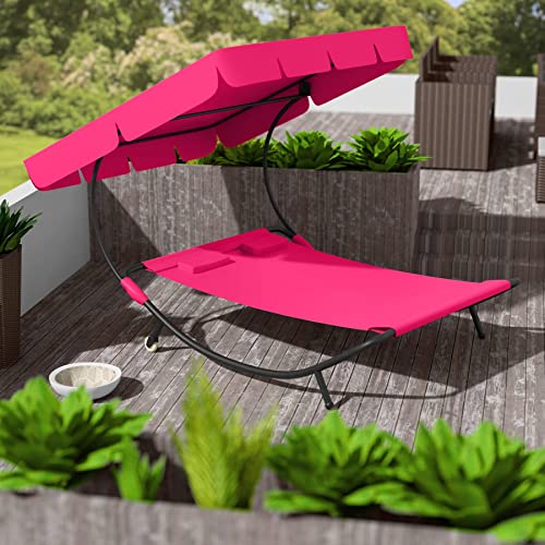 TecTake, TecTake 800089 Double Outdoor Garden Bed Sun Lounger Patio Furniture + Roof Pillows (Red | No. 401498)