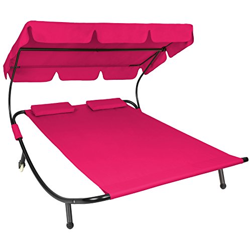 TecTake, TecTake 800089 Double Outdoor Garden Bed Sun Lounger Patio Furniture + Roof Pillows (Red | No. 401498)