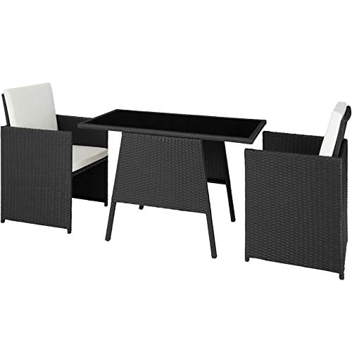 TecTake, TecTake 800682 - Rattan Seating Set 2+1, Removable Seat Cushions, with Stainless Steel Screws (Black | No. 403096)