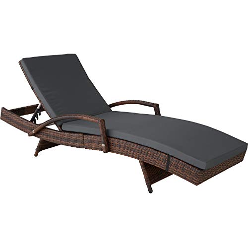 TecTake, TecTake 800691 - Rattan Sun Lounger, Aluminium, Adjustable Backrest, 5 Positions, Cushioned Padding, Weather-Resistant (Black-Brown | No. 403146)