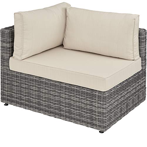 TecTake, TecTake 800694 Luxury Double Rattan Chair Aluminium, Lounge Furniture, Garden Set with Table, Easily Combined, with Cushions (Grey | No. 403169)