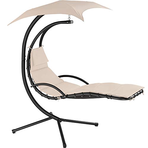 TecTake, TecTake 800699 Swing Chair with Parasol UV Protection, 195 x 118 x 202 cm, Ergonomic Shape, Seat Cushion included (Beige | No. 403073)