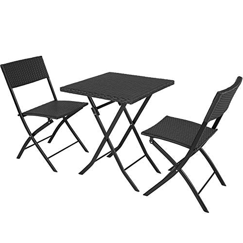 TecTake, TecTake 800700 Garden Furniture Set 3 PCs, 2 Chairs 1 Table, Collapsible, with UV Protection, for Patio Outdoor Indoor (Black | No. 403196)
