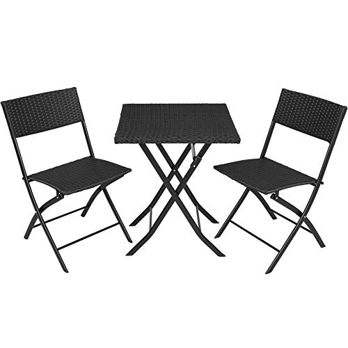 TecTake, TecTake 800700 Garden Furniture Set 3 PCs, 2 Chairs 1 Table, Collapsible, with UV Protection, for Patio Outdoor Indoor (Black | No. 403196)
