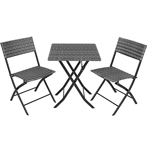 TecTake, TecTake 800700 Garden Furniture Set 3 PCs, 2 Chairs 1 Table, Collapsible, with UV Protection, for Patio Outdoor Indoor (Grey | No. 403197)