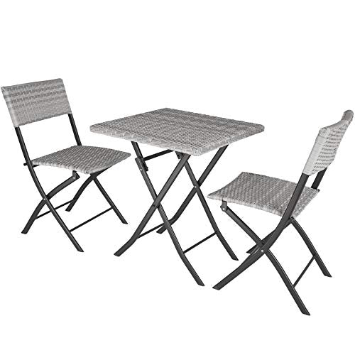 TecTake, TecTake 800700 Garden Furniture Set 3 PCs, 2 Chairs 1 Table, Collapsible, with UV Protection, for Patio Outdoor Indoor (Light Grey | No. 403714)