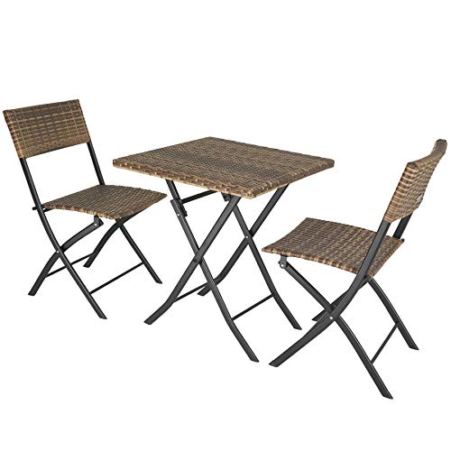 TecTake, TecTake 800700 Garden Furniture Set 3 PCs, 2 Chairs 1 Table, Collapsible, with UV Protection, for Patio Outdoor Indoor (Natural | No. 403715)