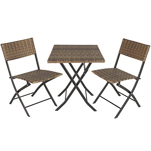 TecTake, TecTake 800700 Garden Furniture Set 3 PCs, 2 Chairs 1 Table, Collapsible, with UV Protection, for Patio Outdoor Indoor (Natural | No. 403715)