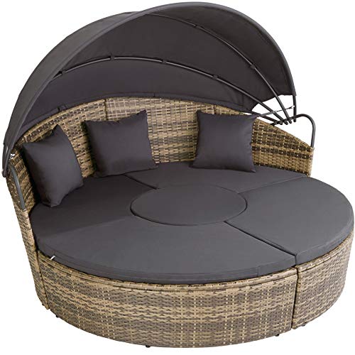 TecTake, TecTake 800718 Poly Rattan Sun Island with Foldable Sun Canopy, Free to Grouping Elements, High Quality and Robust, Includes Seat and Back