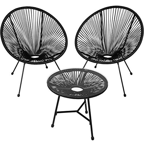 TecTake, TecTake 800730 Set of 2x Chairs Acapulco with Table, 3 PCS, Circular Loungers, Retro Look, Robust Steel Frame, Garden Furniture