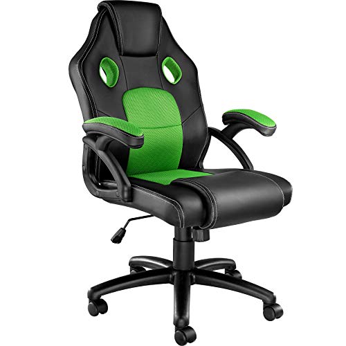 TecTake, TecTake 800770 Computer Chair, Gaming Executive PC, Ergonomic Shape, PVC, Thick Cushioning, Seamlessly Adjustable (Black-Green | No. 403455)