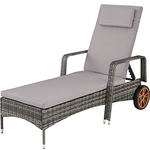 TecTake, TecTake 800790 Aluminium Rattan Sun Lounger, Garden Furniture, Wheeling Recliner, Cushioned Padding, Adjustable Backrest 6 Positions