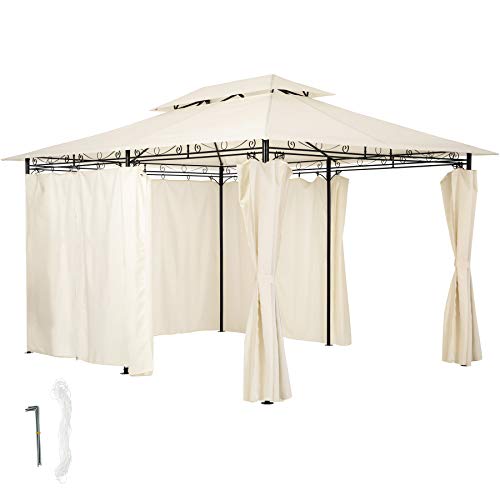 TecTake, TecTake 800793 Luxury Gazebo 3x4m, Marquee Tent, Side Panels Curtains, Water-Resistant, Garden Patio Party, Outdoor Event, UV-Resistant (Cream)