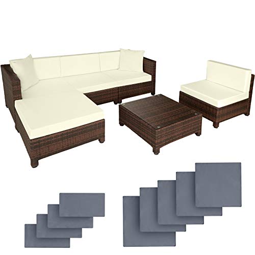 TecTake, TecTake 800804 rattan aluminium garden furniture sofa set outdoor wicker + 2 sets for exchanging the upholstery, stainless steel screws (Black-Brown)