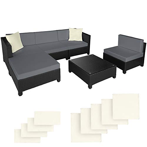 TecTake, TecTake 800804 rattan aluminium garden furniture sofa set outdoor wicker + 2 sets for exchanging the upholstery, stainless steel screws (Black)