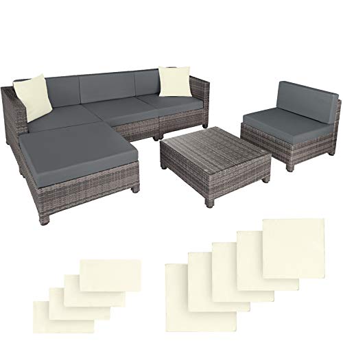 TecTake, TecTake 800804 rattan aluminium garden furniture sofa set outdoor wicker + 2 sets for exchanging the upholstery, stainless steel screws (Grey)