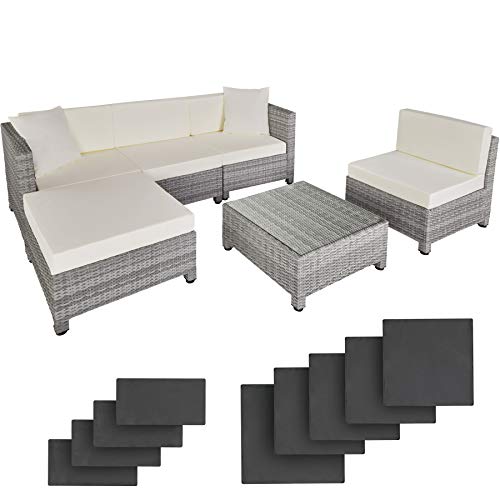 TecTake, TecTake 800804 rattan aluminium garden furniture sofa set outdoor wicker + 2 sets for exchanging the upholstery, stainless steel screws (Light Grey)